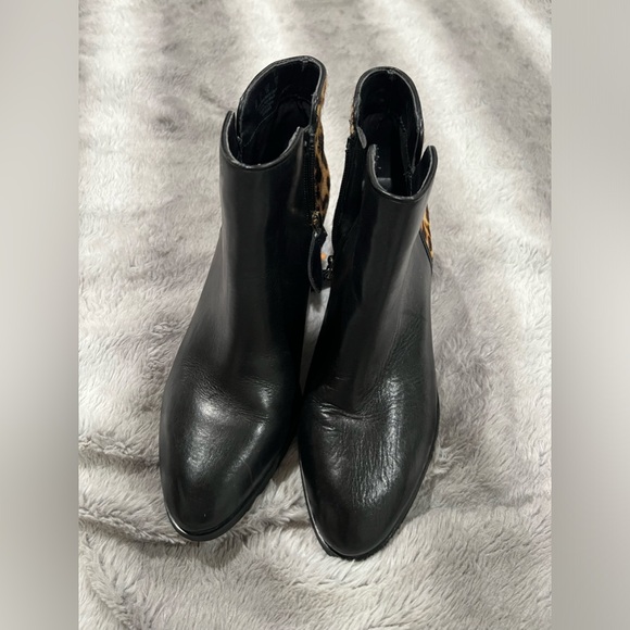 Franco Sarto Shoes Quasar Black Leather Leopard Print Ankle Booties Size 8 - Picture 10 of 14